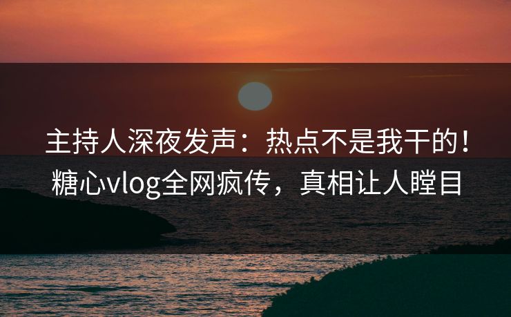 主持人深夜发声：热点不是我干的！糖心vlog全网疯传，真相让人瞠目