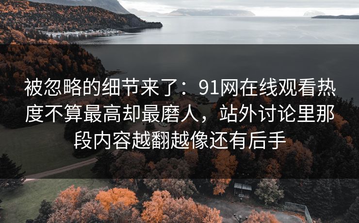 被忽略的细节来了：91网在线观看热度不算最高却最磨人，站外讨论里那段内容越翻越像还有后手